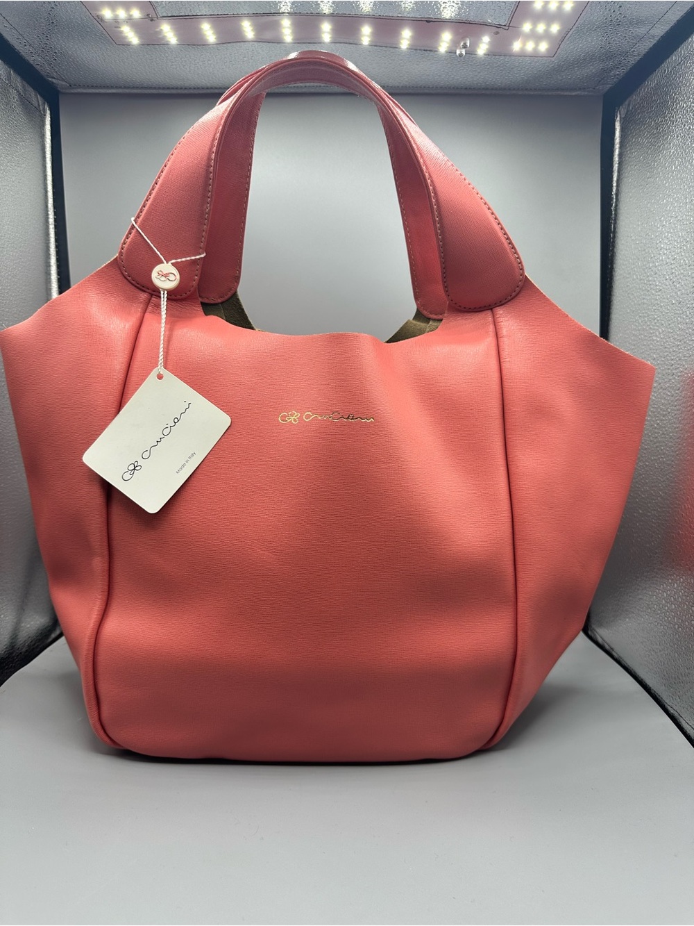 Cruciani Coral-Pink Leather Tote